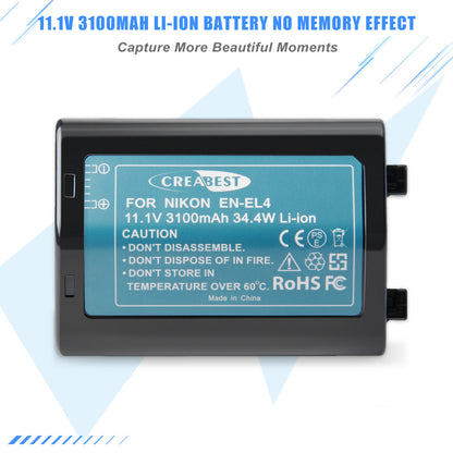 Batterie 3100mAh EN-EL4 pour Nikon EN-EL4e F6 D2X D2Xs D2H D2Hs D3 D3S D3X EN-EL4a
