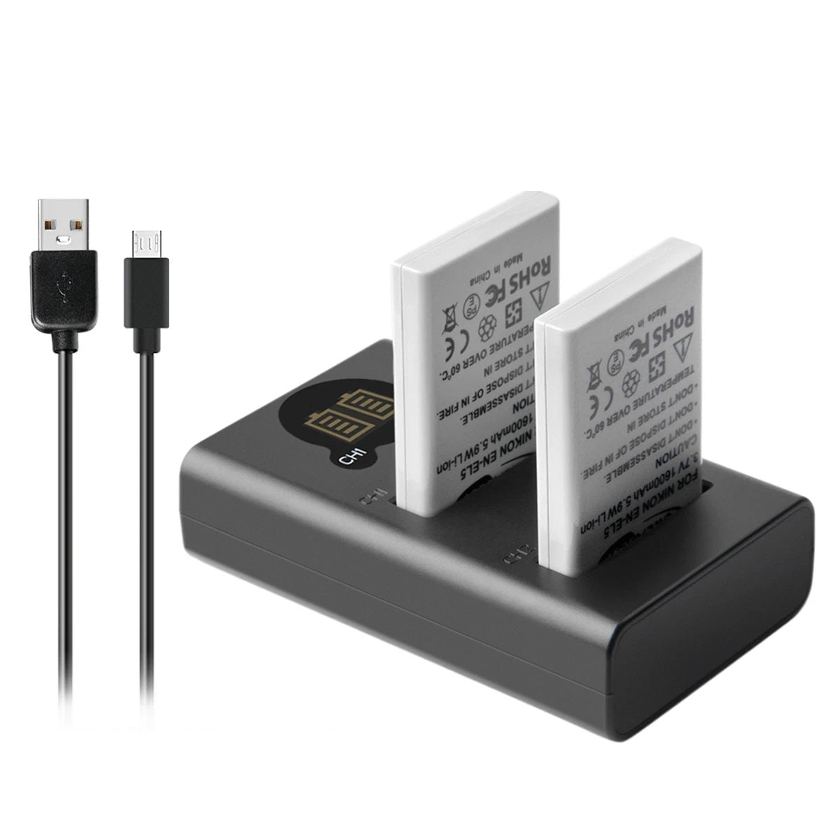 2x batterie EN-EL5 1600mAh + chargeur double pour Nikon Coolpix P520 P100 P510