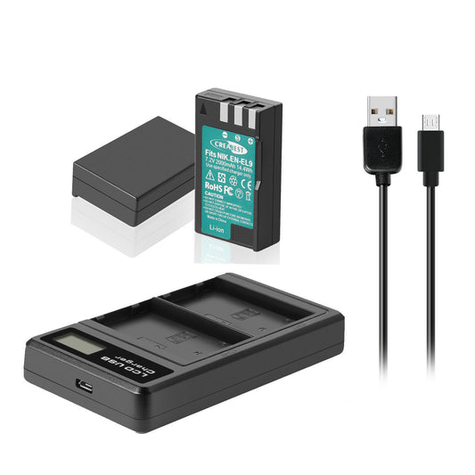 2x Batterie EN-EL9 2.0Ah +Chargeur pour Nikon EN-EL9a D40X DSLR D3000 D5000 D60 D40