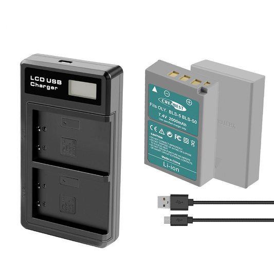 2x BLS-5 BLS-50 PS-BLS5 2000mAh Batterie pour Appareil Photo + Chargeur Double Pour Olympus PEN