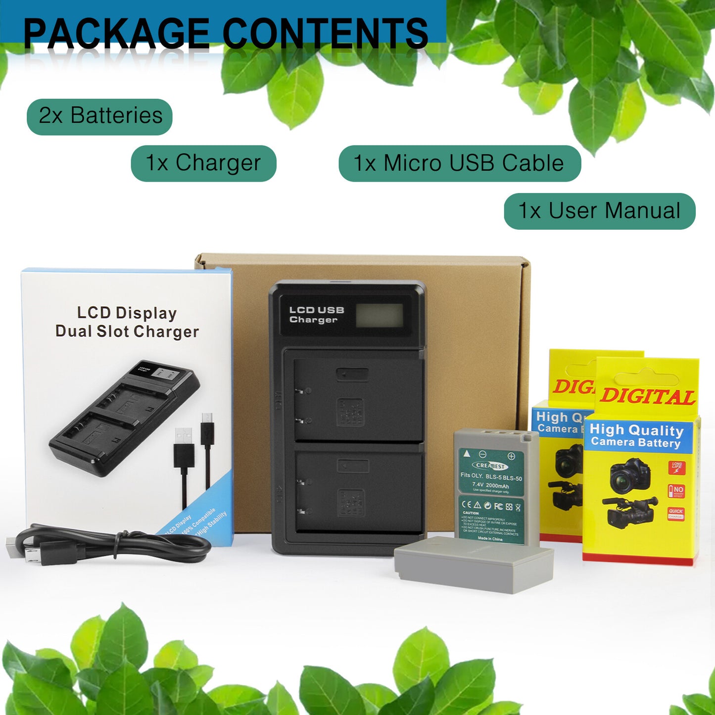 2x BLS-5 BLS-50 PS-BLS5 2000mAh Batterie pour Appareil Photo + Chargeur Double Pour Olympus PEN