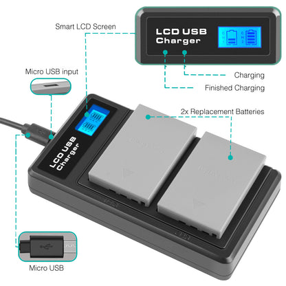 2x BLS-5 BLS-50 PS-BLS5 2000mAh Batterie pour Appareil Photo + Chargeur Double Pour Olympus PEN