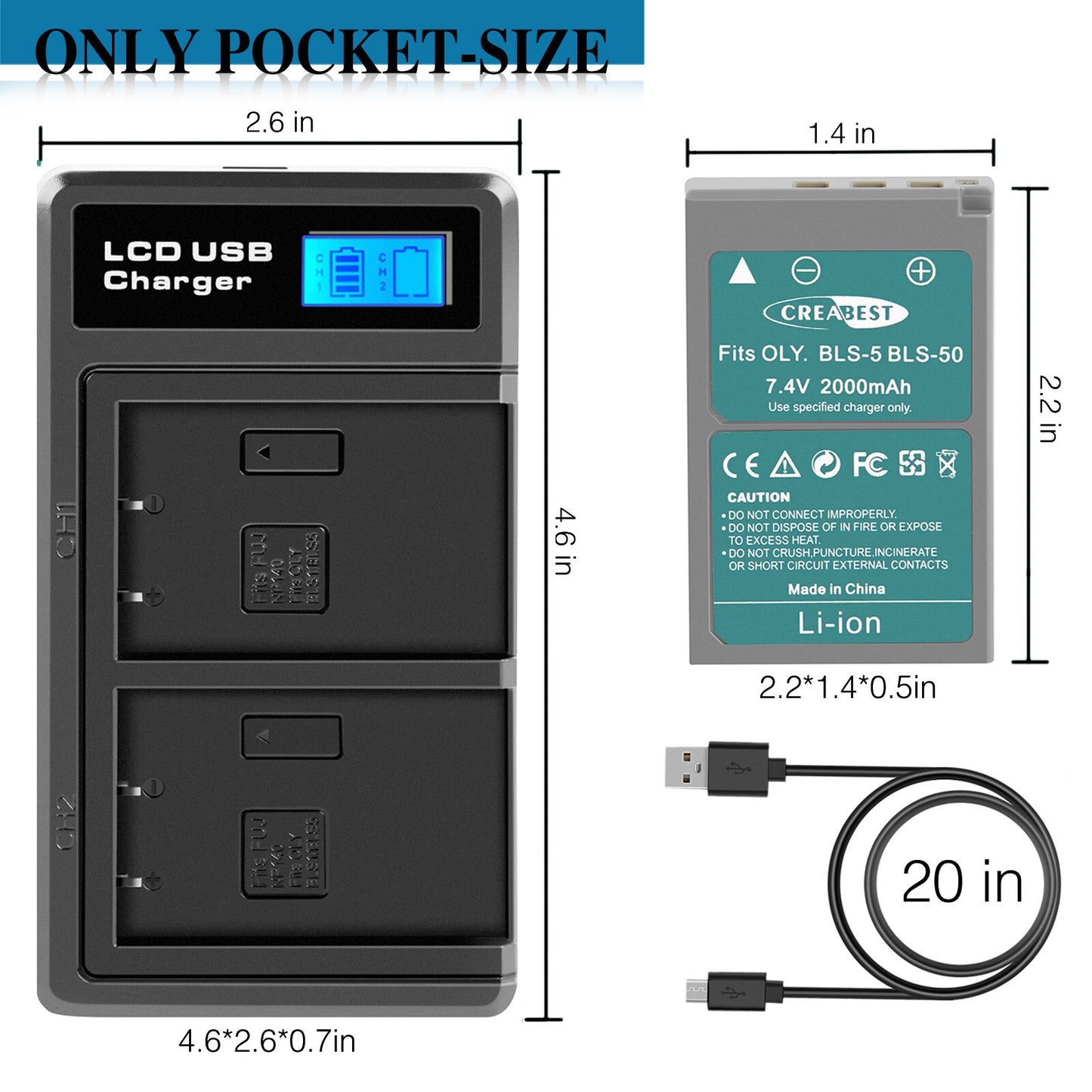 2x BLS-5 BLS-50 PS-BLS5 2000mAh Batterie pour Appareil Photo + Chargeur Double Pour Olympus PEN