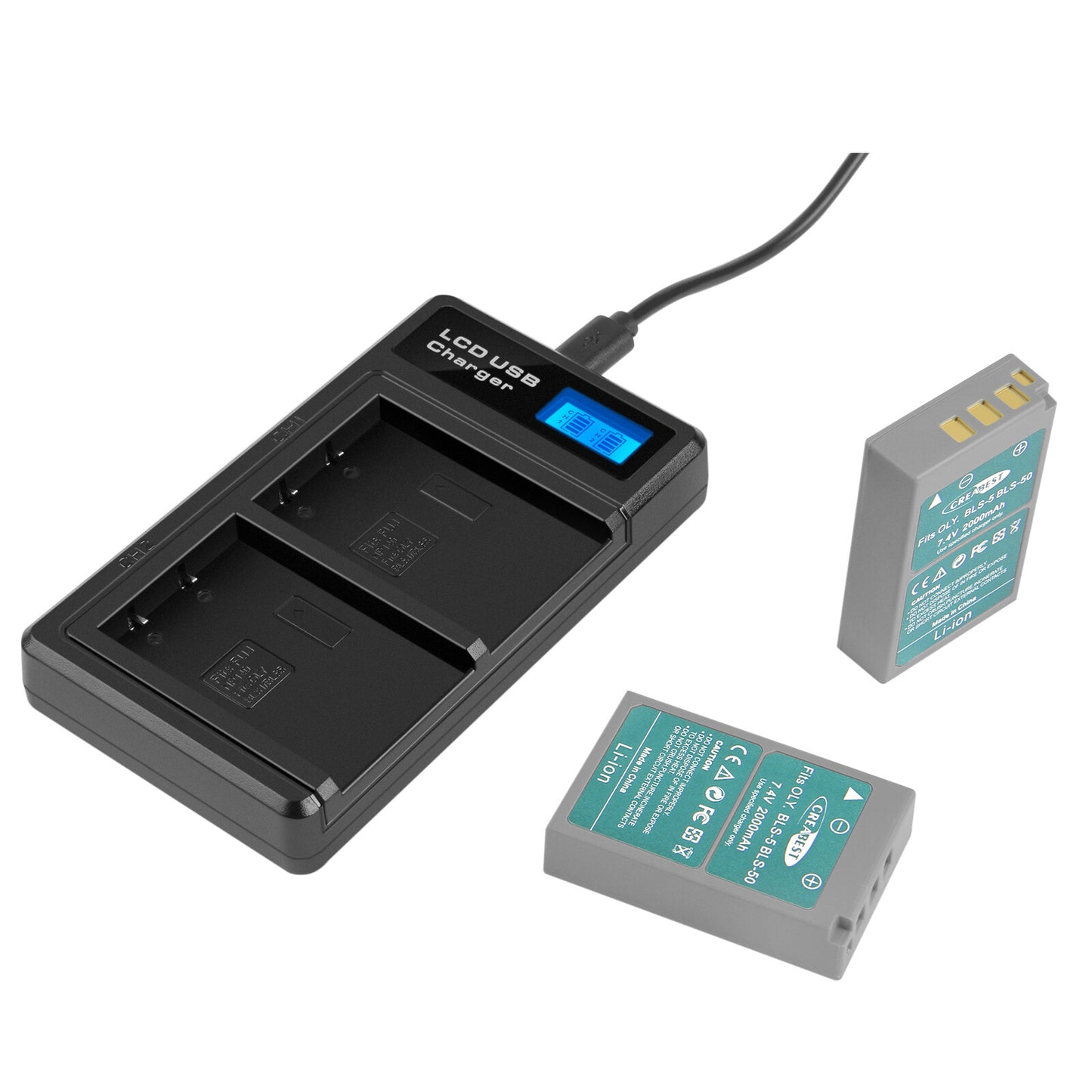 2x BLS-5 BLS-50 PS-BLS5 2000mAh Batterie pour Appareil Photo + Chargeur Double Pour Olympus PEN