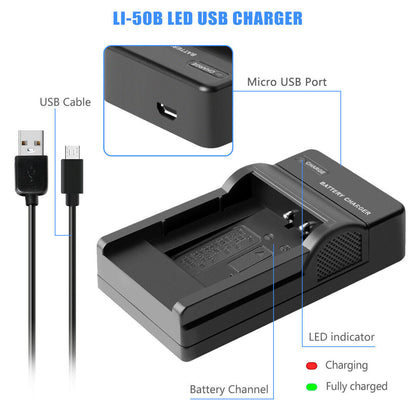 Chargeur USB 2x Li-50B pour Olympus SZ-30 SZ-20 XZ-10 SP-800UZ SP-815UZ