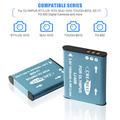 Chargeur USB 2x Li-50B pour Olympus SZ-30 SZ-20 XZ-10 SP-800UZ SP-815UZ