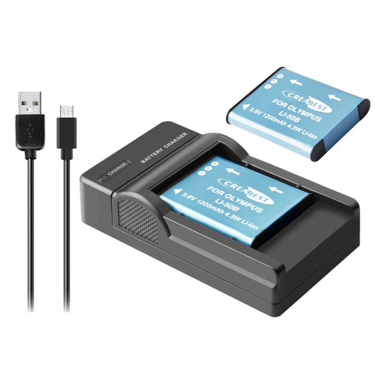 Chargeur USB 2x Li-50B pour Olympus SZ-30 SZ-20 XZ-10 SP-800UZ SP-815UZ