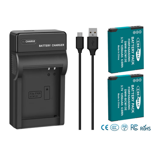 2 Pièces DMW-BCM13 1250mAh Chargeur De Batterie Pour Panasonic Lumix DMC-TZ40S ZS50 ZS30W