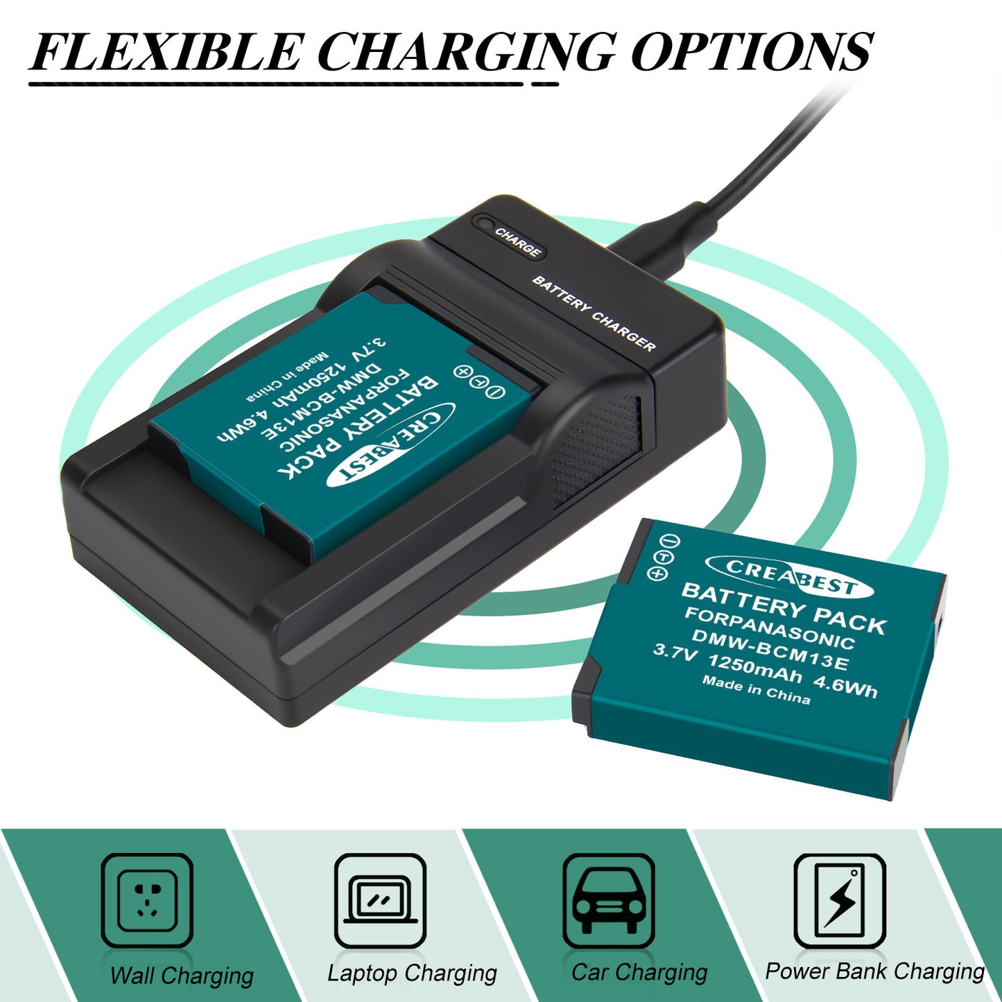 2 Pièces DMW-BCM13 1250mAh Chargeur De Batterie Pour Panasonic Lumix DMC-TZ40S ZS50 ZS30W