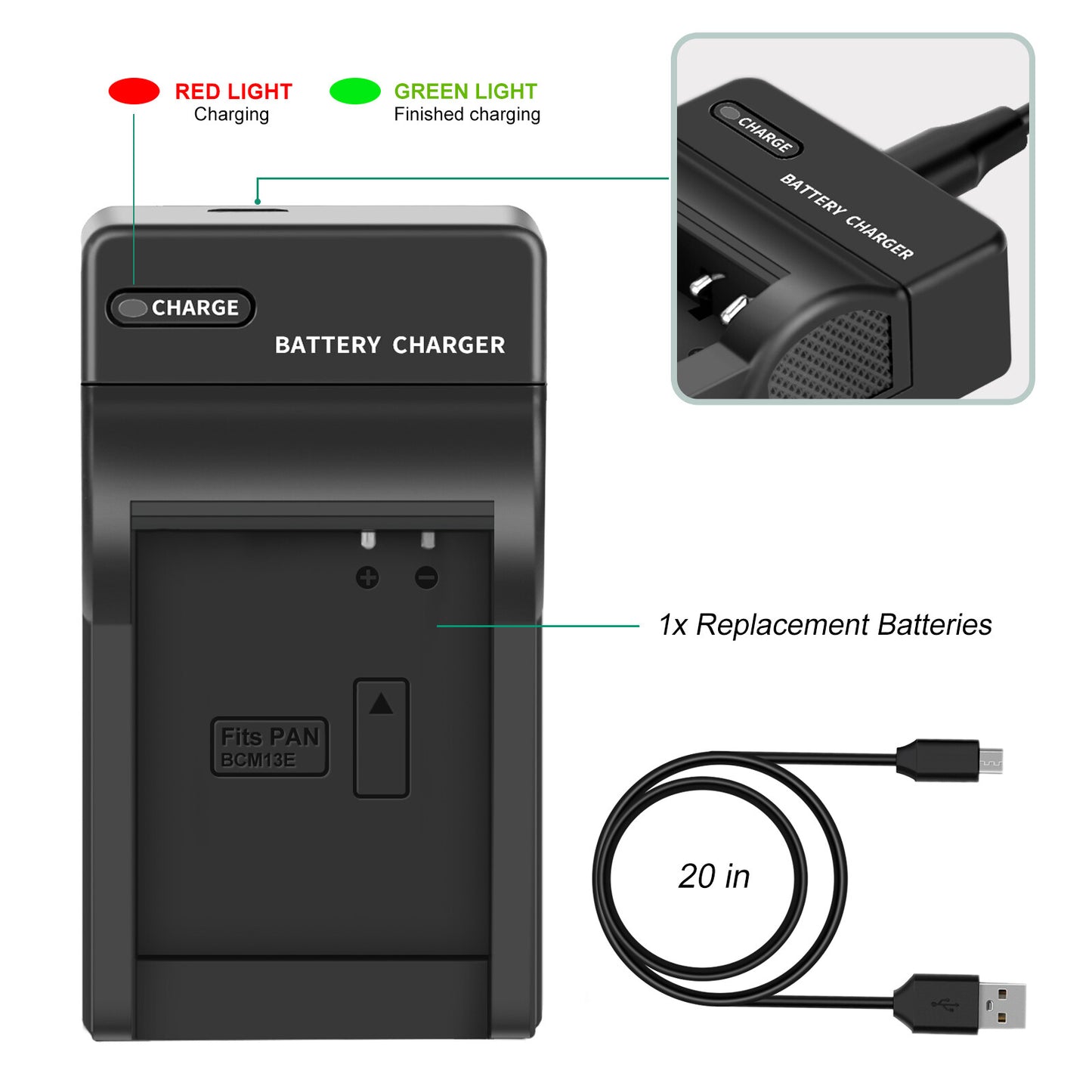 2 Pièces DMW-BCM13 1250mAh Chargeur De Batterie Pour Panasonic Lumix DMC-TZ40S ZS50 ZS30W