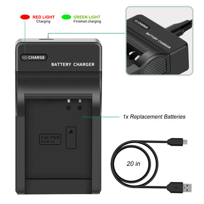 2 Pièces DMW-BCM13 1250mAh Chargeur De Batterie Pour Panasonic Lumix DMC-TZ40S ZS50 ZS30W