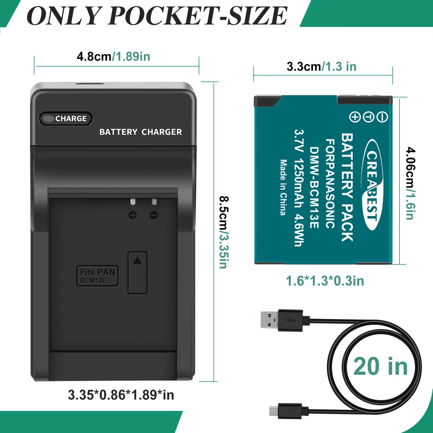 2 Pièces DMW-BCM13 1250mAh Chargeur De Batterie Pour Panasonic Lumix DMC-TZ40S ZS50 ZS30W