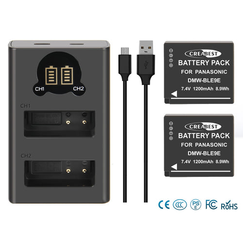2 Pièces Chargeur de Batterie DMW-BLE9E pour Panasonic Lumix GF5 GX7 DMC- GF3 DC-G110 GX85