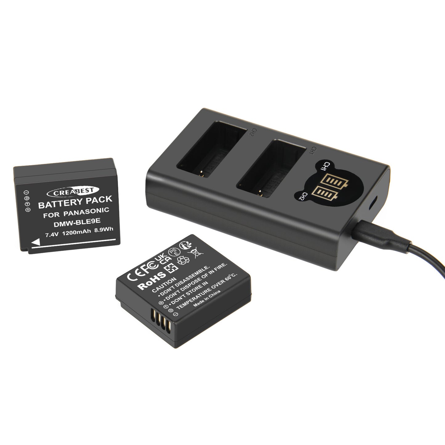2 Pièces Chargeur de Batterie DMW-BLE9E pour Panasonic Lumix GF5 GX7 DMC- GF3 DC-G110 GX85