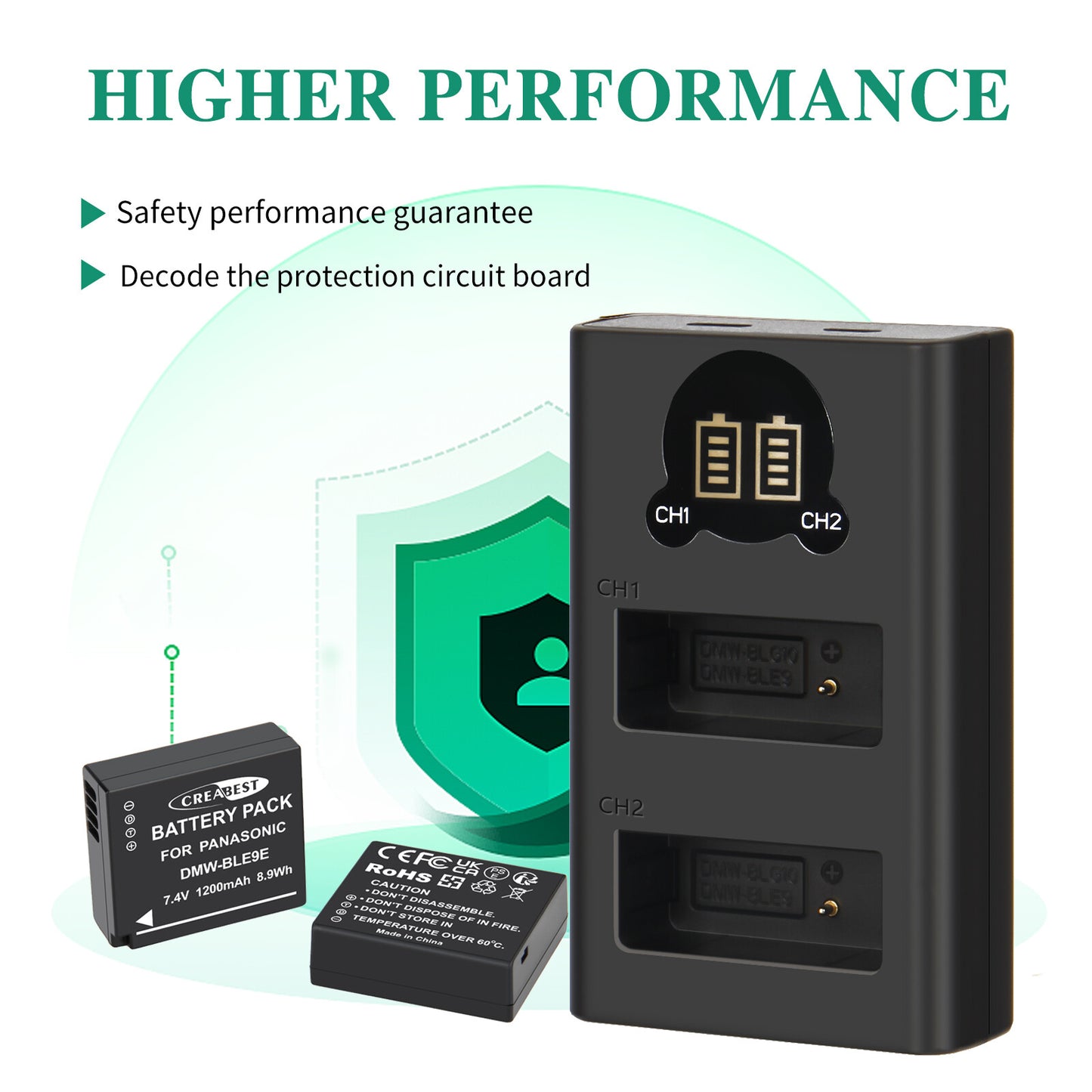 2 Pièces Chargeur de Batterie DMW-BLE9E pour Panasonic Lumix GF5 GX7 DMC- GF3 DC-G110 GX85