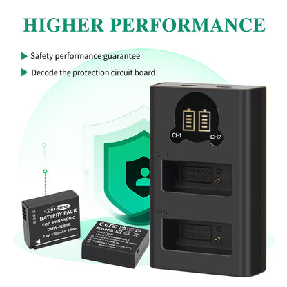 2 Pièces Chargeur de Batterie DMW-BLE9E pour Panasonic Lumix GF5 GX7 DMC- GF3 DC-G110 GX85