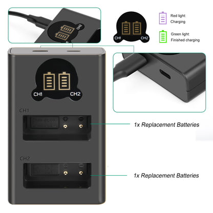 2 Pièces Chargeur de Batterie DMW-BLE9E pour Panasonic Lumix GF5 GX7 DMC- GF3 DC-G110 GX85