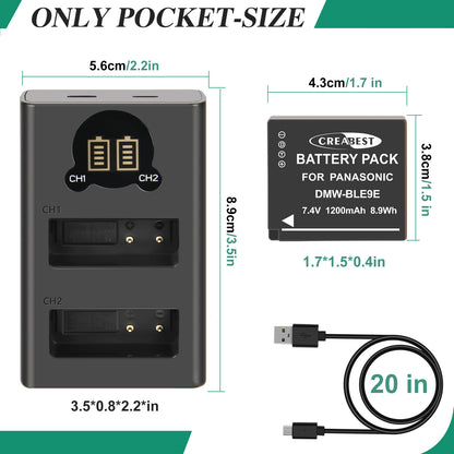 2 Pièces Chargeur de Batterie DMW-BLE9E pour Panasonic Lumix GF5 GX7 DMC- GF3 DC-G110 GX85
