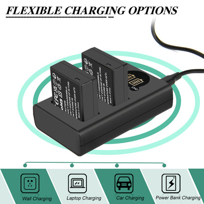 2 Pièces Chargeur de Batterie DMW-BLE9E pour Panasonic Lumix GF5 GX7 DMC- GF3 DC-G110 GX85