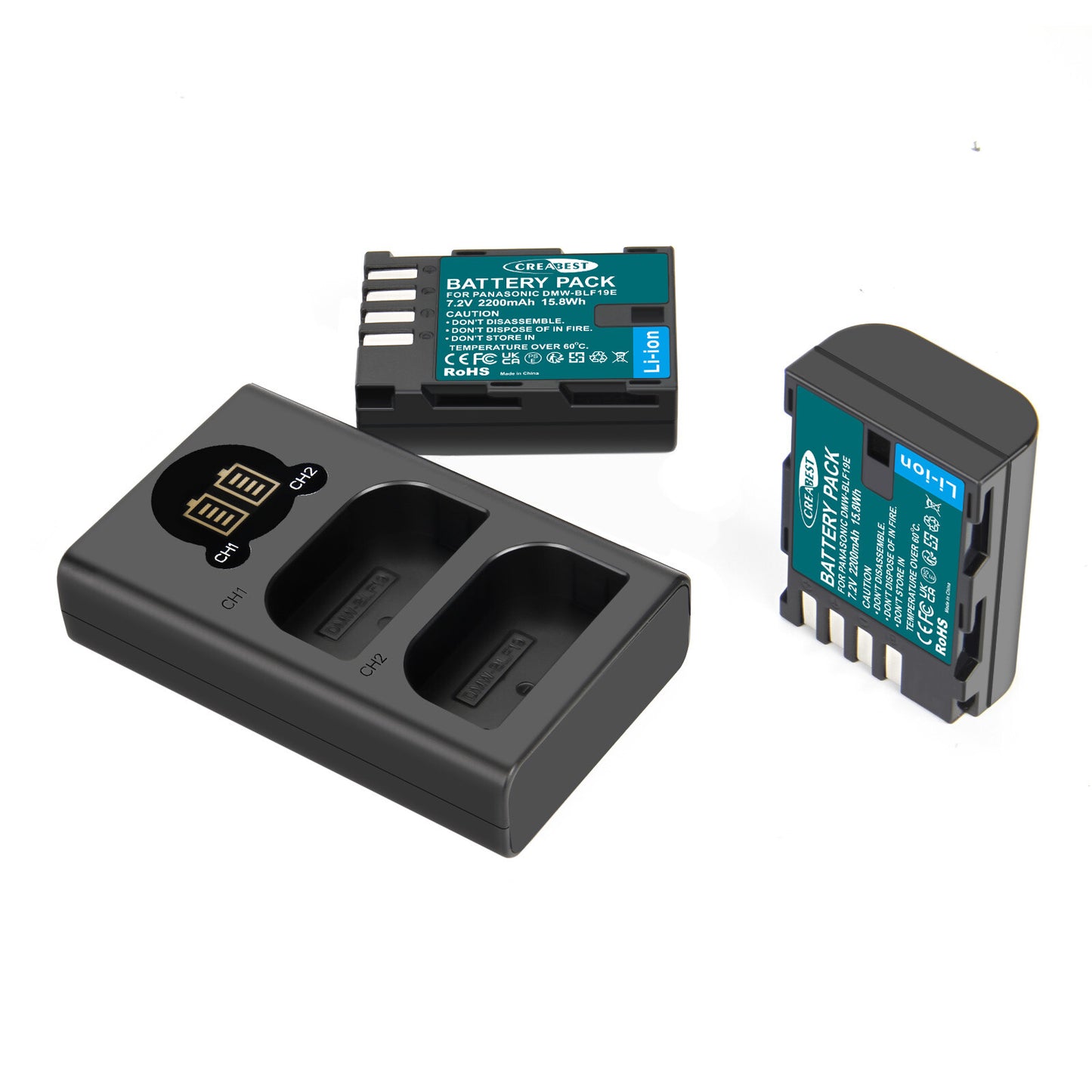2x Batterie DMW-BLF19 et chargeur LCD pour Panasonic Lumix GH3 GH4 GH5 GH5M2 GH5S G9