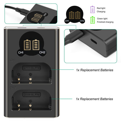2x Batterie DMW-BLF19 et chargeur LCD pour Panasonic Lumix GH3 GH4 GH5 GH5M2 GH5S G9