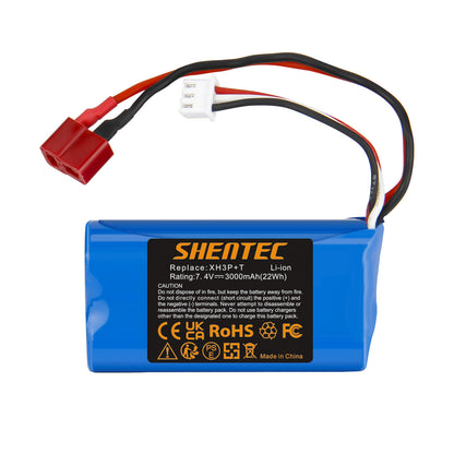 SHENTEC 7.4V 3.0Ah Batterie Li-ion Prise XH3P+T pour Voiture RC WLtoys 12401 12402 12403