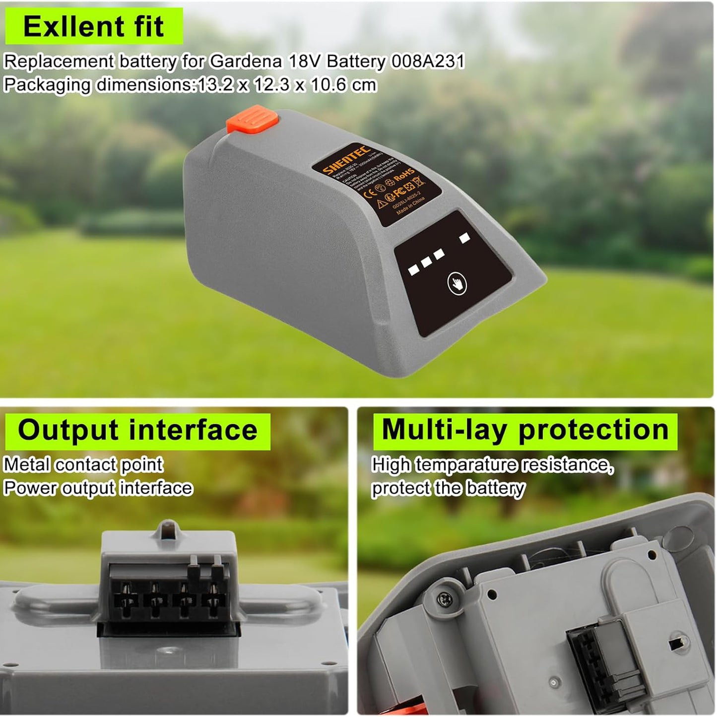SHENTEC Batterie de remplacement 18 V pour Gardena 008A231 8025-20 Boîte à tuyau murale Comfort 35 à enroulement automatique LI 8025