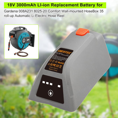 SHENTEC Batterie de remplacement 18 V pour Gardena 008A231 8025-20 Boîte à tuyau murale Comfort 35 à enroulement automatique LI 8025