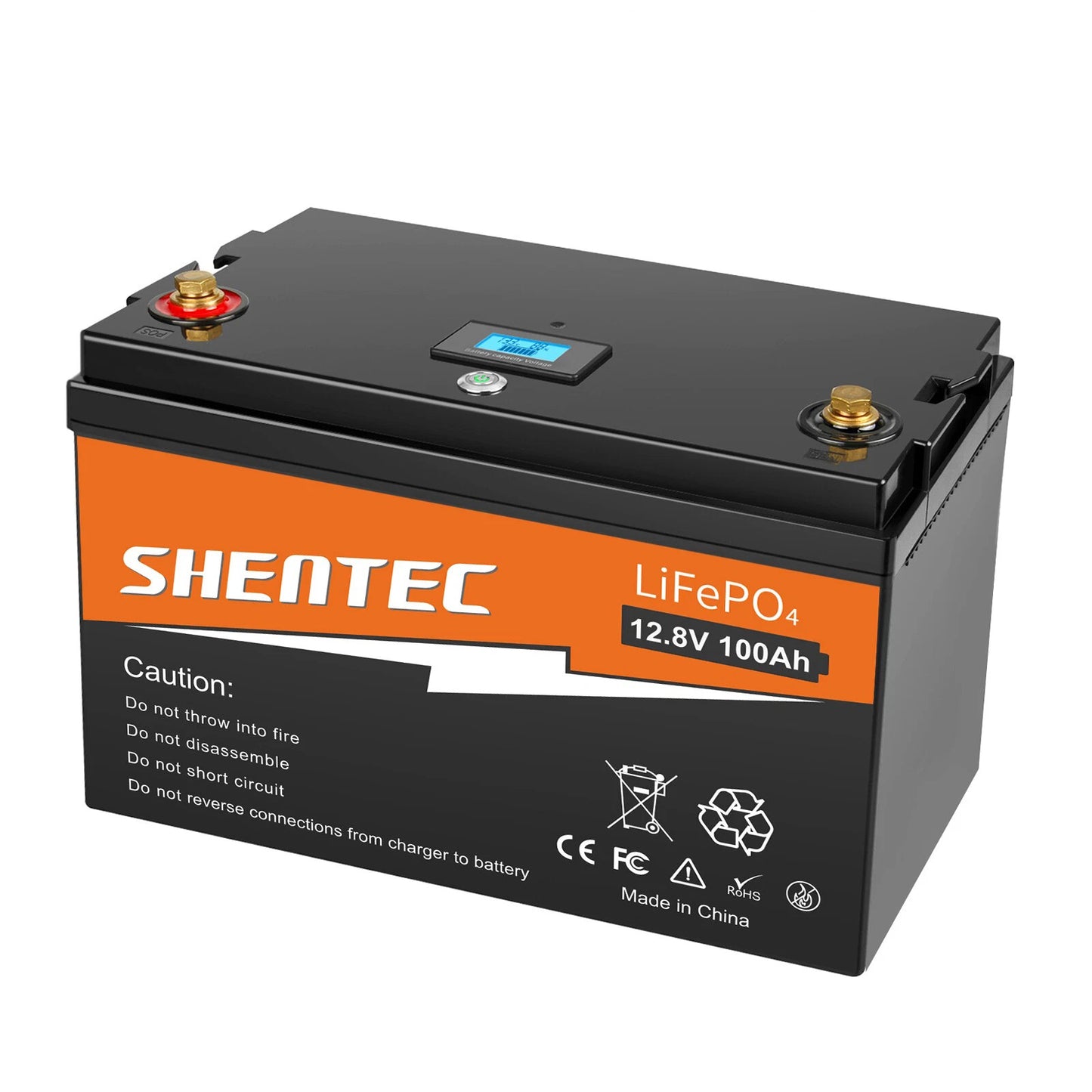 SHENTEC Batterie 12 V 100 Ah LiFePO4 Avec Écran LED, BMS 100 A Intégré Pour Alimentation De Secours