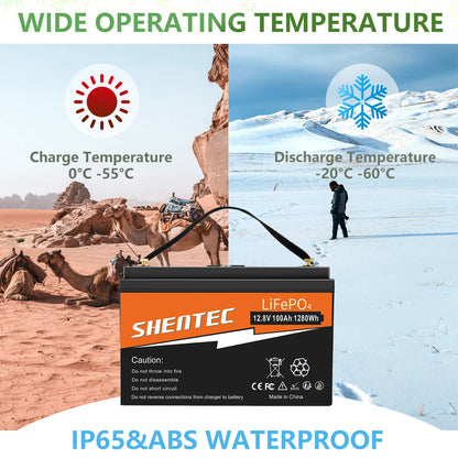 SHENTEC Batterie 12 V 100 Ah LiFePO4 Avec Écran LED, BMS 100 A Intégré Pour Alimentation De Secours