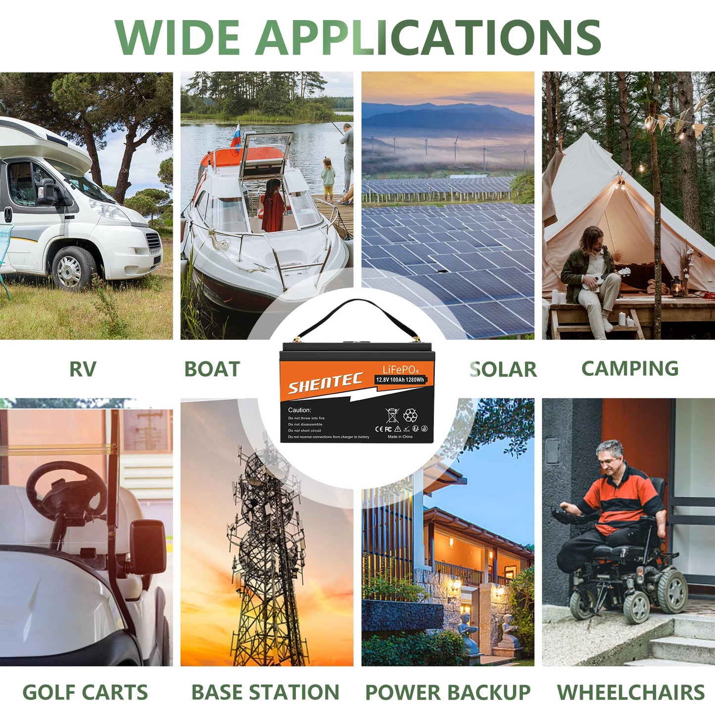 SHENTEC Batterie 12 V 100 Ah LiFePO4 Avec Écran LED, BMS 100 A Intégré Pour Alimentation De Secours