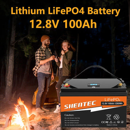SHENTEC Batterie 12 V 100 Ah LiFePO4 Avec Écran LED, BMS 100 A Intégré Pour Alimentation De Secours