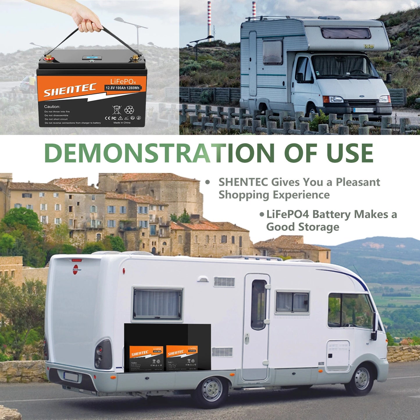 SHENTEC Batterie 12 V 100 Ah LiFePO4 Avec Écran LED, BMS 100 A Intégré Pour Alimentation De Secours