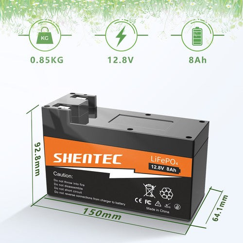 SHENTEC 12.8V 8Ah LiFePO4 Battery BMS For Solar Storage for RV, Camper, Boat