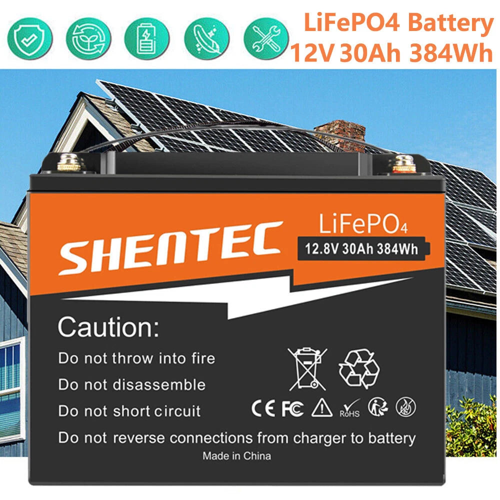 SHENTEC 12.8V 30AH Batterie Lithium LiFePO4 pour Maison Camping-Car Bateau Alimentation d'Urgence