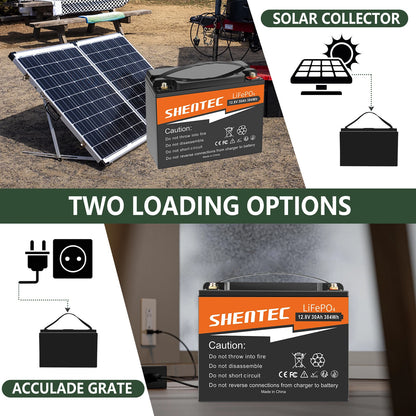SHENTEC 12.8V 30AH Batterie Lithium LiFePO4 pour Maison Camping-Car Bateau Alimentation d'Urgence