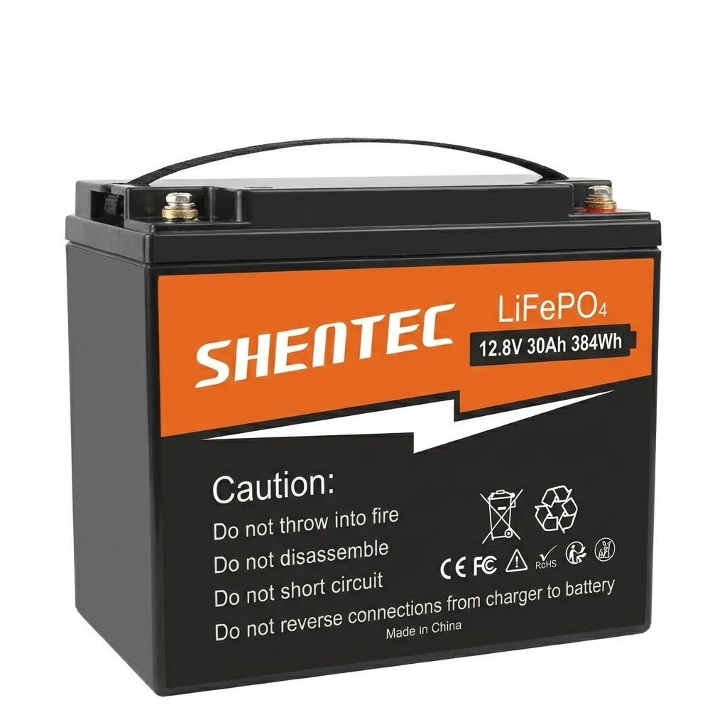 SHENTEC 12.8V 30AH Batterie Lithium LiFePO4 pour Maison Camping-Car Bateau Alimentation d'Urgence