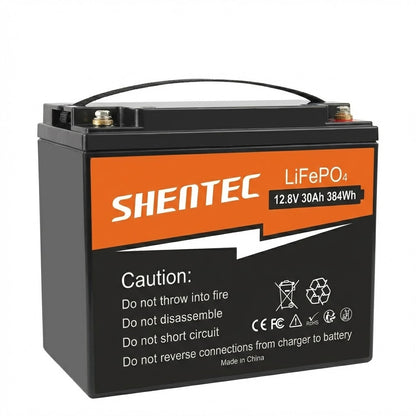 SHENTEC 12.8V 30AH Batterie Lithium LiFePO4 pour Maison Camping-Car Bateau Alimentation d'Urgence