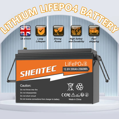 SHENTEC BATTERIE 12V 200Ah LITHIUM LiFePO4 POUR BATEAU ET CAMPING-CAR 6000+ CYCLES
