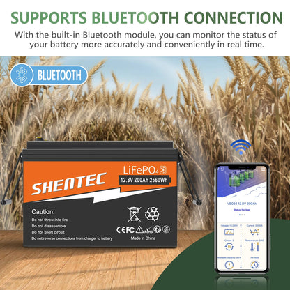 SHENTEC BATTERIE 12V 200Ah LITHIUM LiFePO4 POUR BATEAU ET CAMPING-CAR 6000+ CYCLES