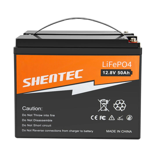 SHENTEC Batterie Lithium LiFePO4 12.8V 50Ah pour Solaire, Camping-Car, Bateau, Caravane, Camping