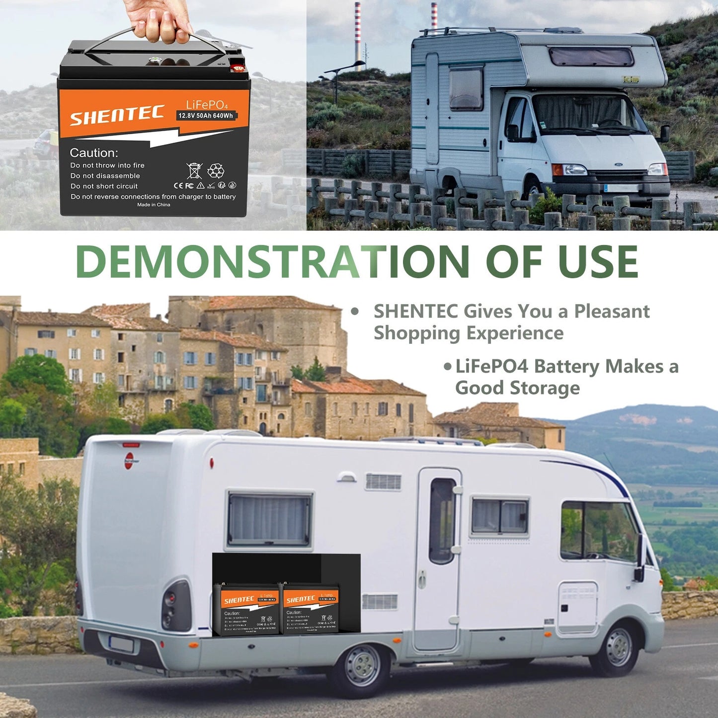 SHENTEC Batterie Lithium LiFePO4 12.8V 50Ah pour Solaire, Camping-Car, Bateau, Caravane, Camping