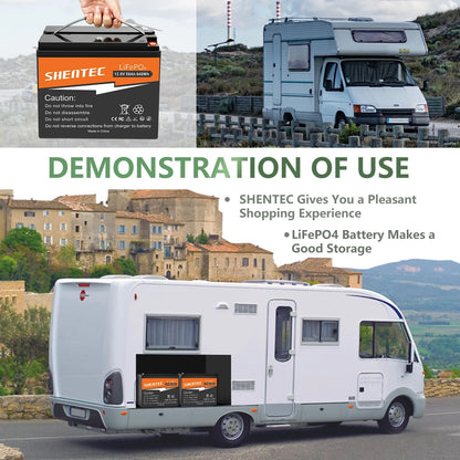 SHENTEC Batterie Lithium LiFePO4 12.8V 50Ah pour Solaire, Camping-Car, Bateau, Caravane, Camping