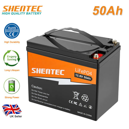 SHENTEC Batterie Lithium LiFePO4 12.8V 50Ah pour Solaire, Camping-Car, Bateau, Caravane, Camping