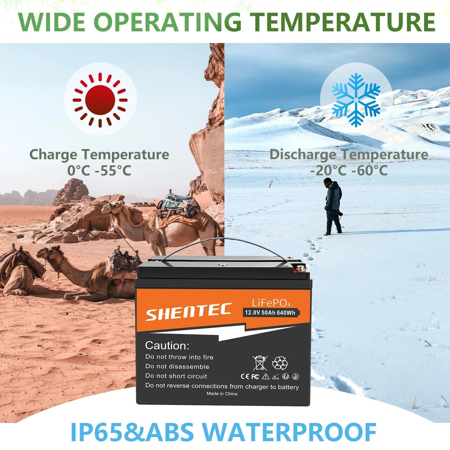 SHENTEC Batterie Lithium LiFePO4 12.8V 50Ah pour Solaire, Camping-Car, Bateau, Caravane, Camping