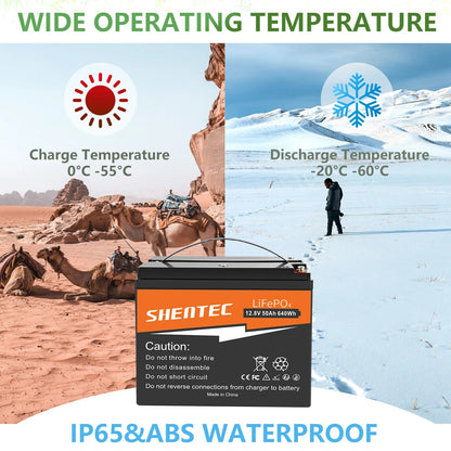 SHENTEC Batterie Lithium LiFePO4 12.8V 50Ah pour Solaire, Camping-Car, Bateau, Caravane, Camping