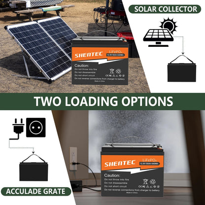 SHENTEC Batterie Lithium LiFePO4 12.8V 50Ah pour Solaire, Camping-Car, Bateau, Caravane, Camping