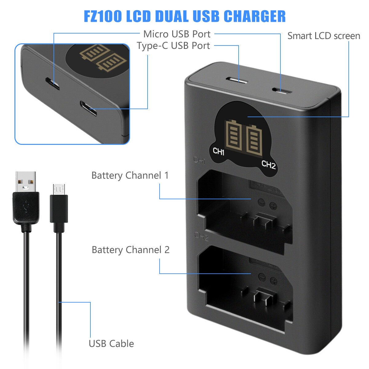 2x Batteries NP-FZ100 & Chargeur Pour Sony Alpha A6600 A9R A9S A7 III A7R III A7R IV