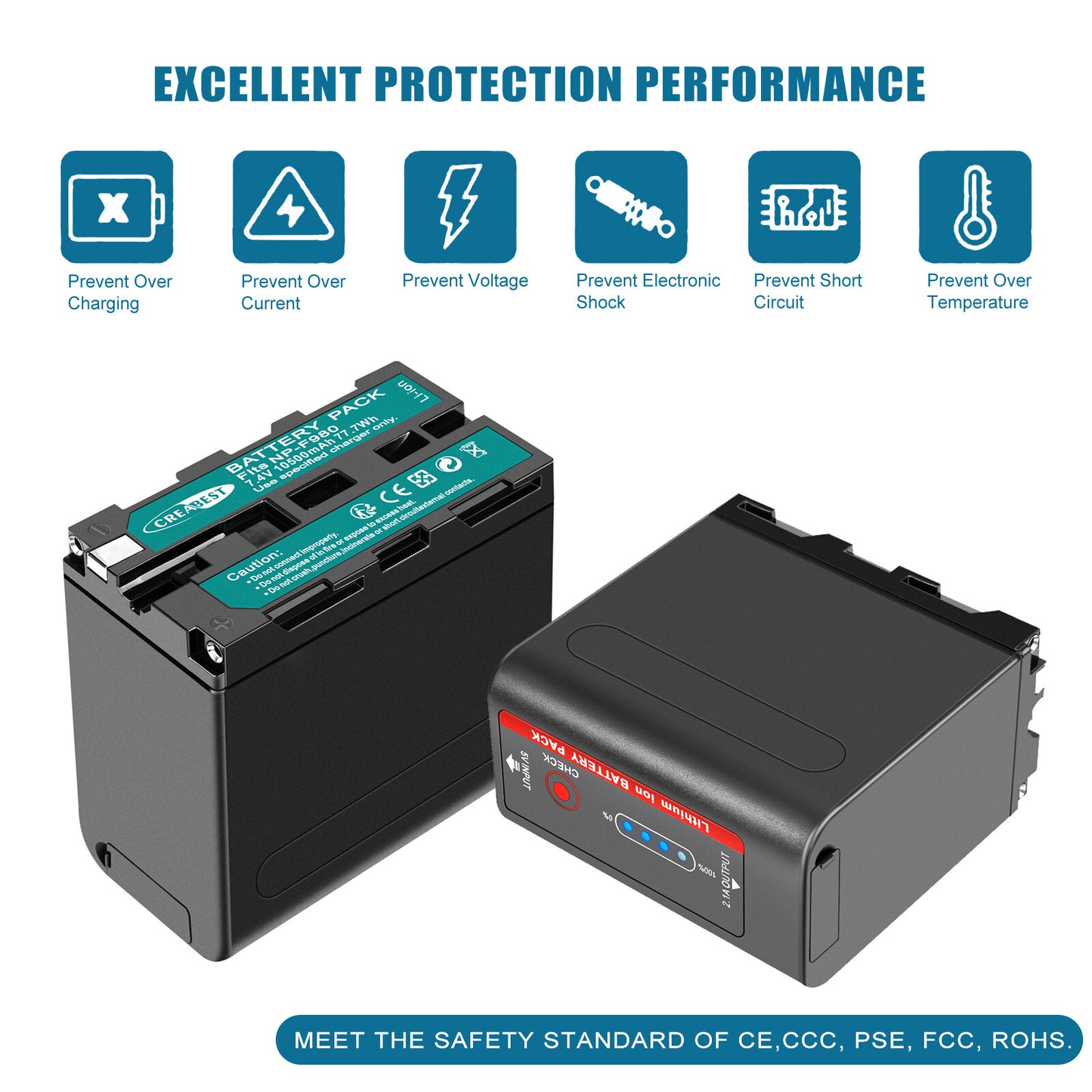 2X Batterie 7,4V NP-F970 10500mAh pour Sony NP-F930 F950 NP-F530 F960 NP-F990
