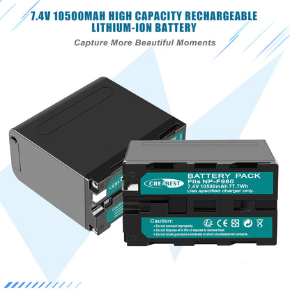 2X Batterie 7,4V NP-F970 10500mAh pour Sony NP-F930 F950 NP-F530 F960 NP-F990